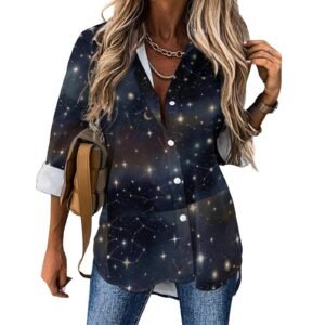Starry Sky Long Sleeve Blouse Women's  All Over Print Cotton Long Sleeve Shirt